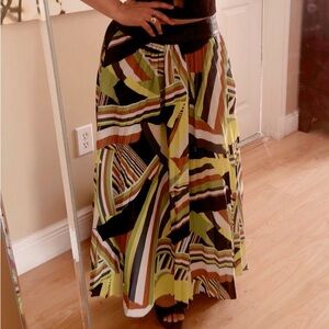 Multicolor Geometric Patterned Maxi Skirt